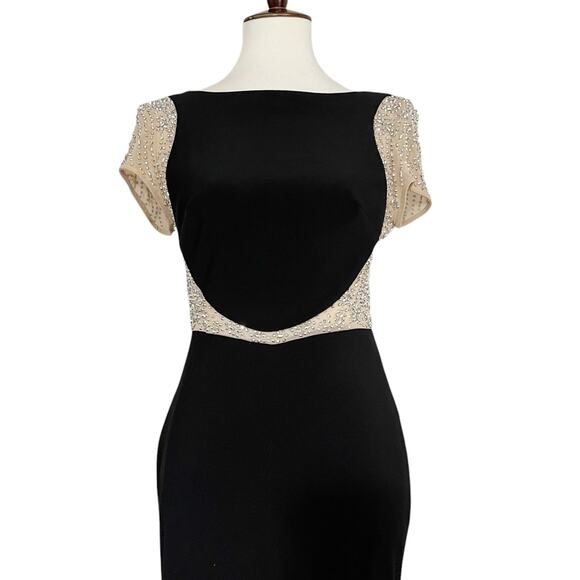 Xscape Black Short Sleeve Beaded Illusion Mesh & Jersey Gown Size‎ 2 Cocktail - Picture 7 of 10